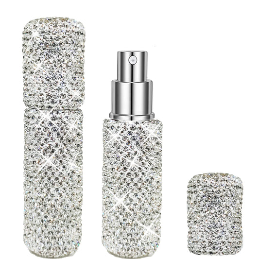 WedFeir 10ML Bling Perfume Spray Bottle Rhinestone Travel Refillable Perfume Atomizer Bottle Bling Portable Mini Perfume Spray Dispensers. (Silver)